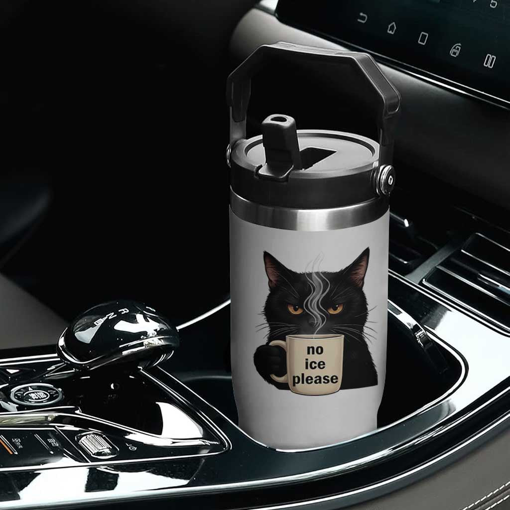 No Ice Please Flip Straw Tumbler Funny Black Cat Anti ICE Meme TS14 Print Your Wear