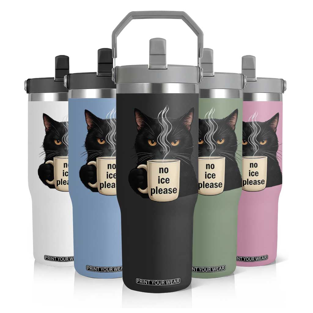 No Ice Please Flip Straw Tumbler Funny Black Cat Anti ICE Meme TS14 Print Your Wear