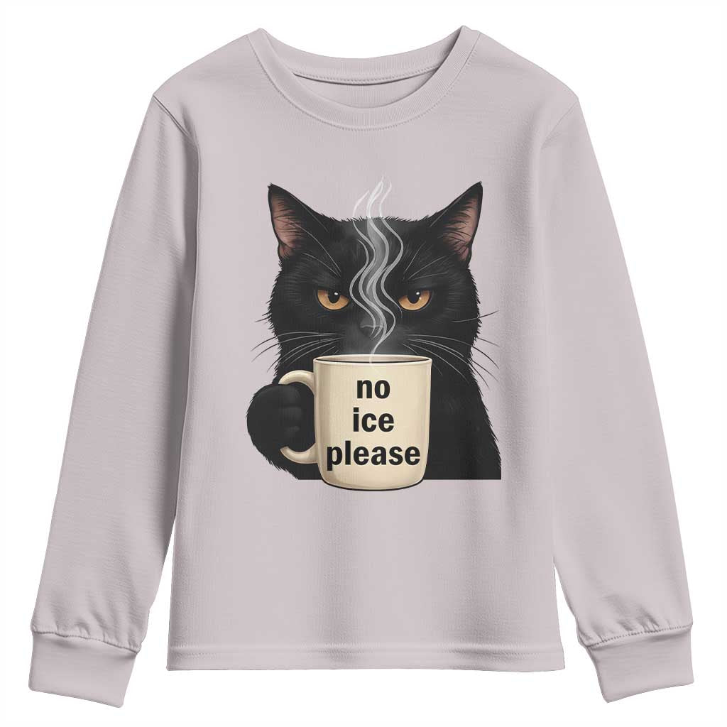 No Ice Please Youth Sweatshirt Funny Black Cat Anti ICE Meme TS14 Ice Gray Print Your Wear