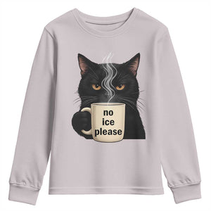 No Ice Please Youth Sweatshirt Funny Black Cat Anti ICE Meme TS14 Ice Gray Print Your Wear