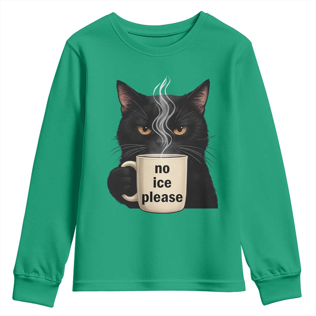 No Ice Please Youth Sweatshirt Funny Black Cat Anti ICE Meme TS14 Irish Green Print Your Wear