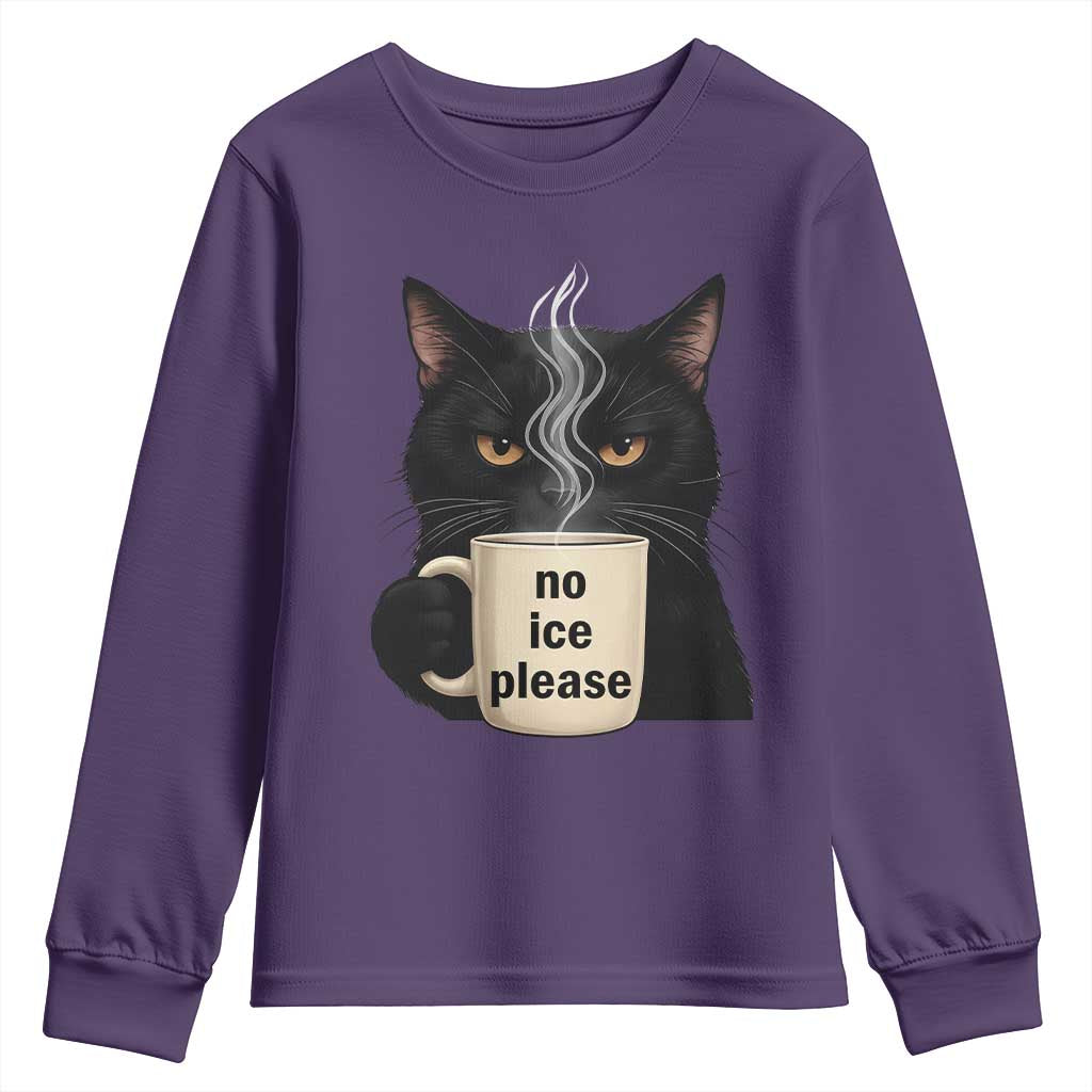 No Ice Please Youth Sweatshirt Funny Black Cat Anti ICE Meme TS14 Purple Print Your Wear