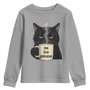 No Ice Please Youth Sweatshirt Funny Black Cat Anti ICE Meme TS14 Sport Gray Print Your Wear