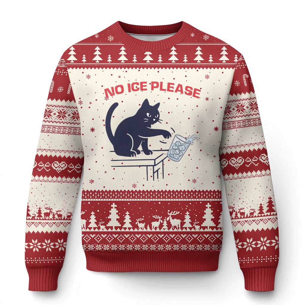 No Ice Please Ugly Christmas Sweater Funny Cat Anti ICE Meme TS14 Beige Red Print Your Wear