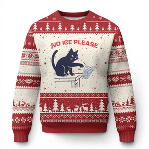 No Ice Please Ugly Christmas Sweater Funny Cat Anti ICE Meme TS14 Beige Red Print Your Wear