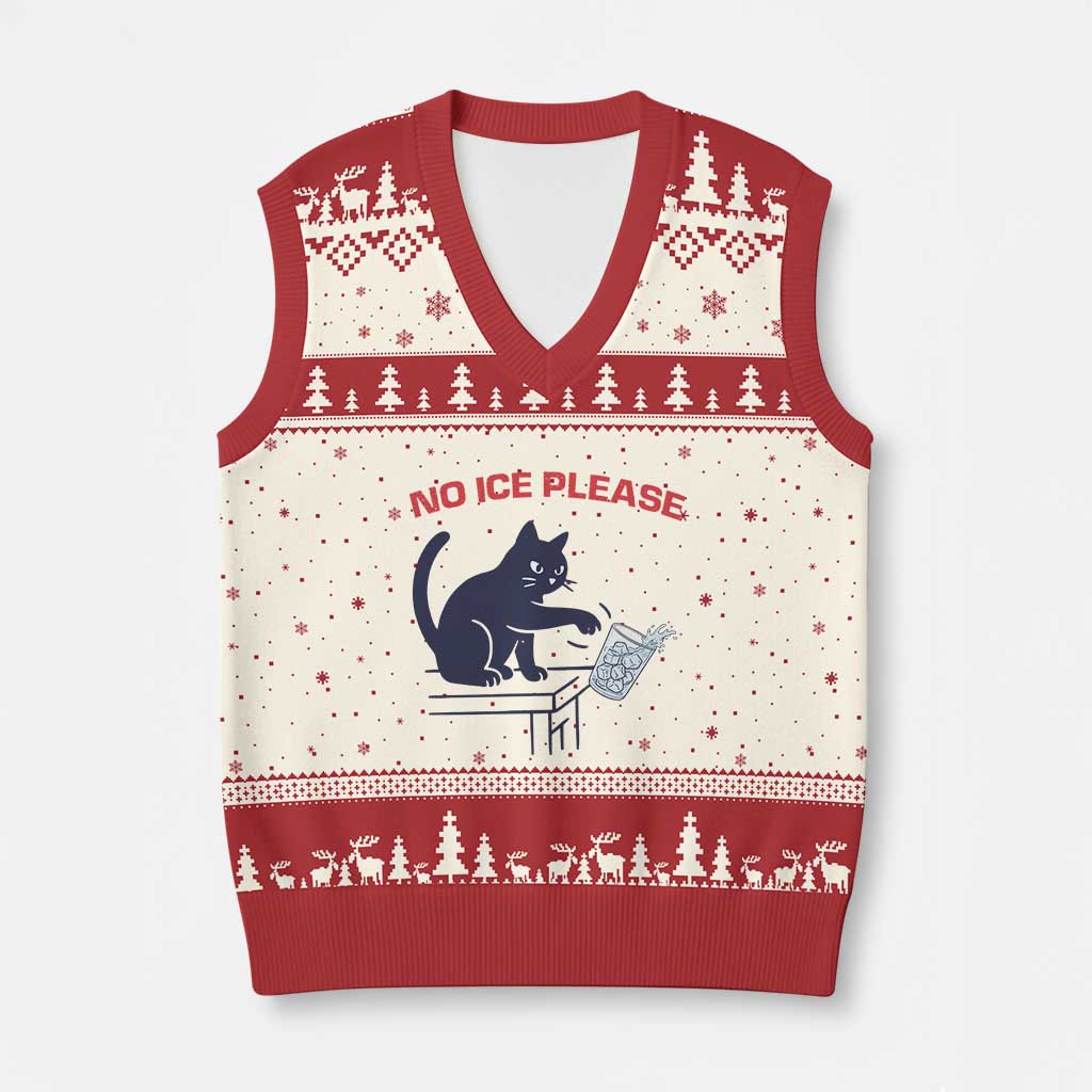 No Ice Please V-Neck Knit Sweater Vest Funny Cat Anti ICE Meme TS14 Beige Red Print Your Wear