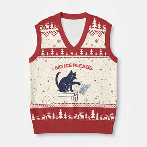 No Ice Please V-Neck Knit Sweater Vest Funny Cat Anti ICE Meme TS14 Beige Red Print Your Wear