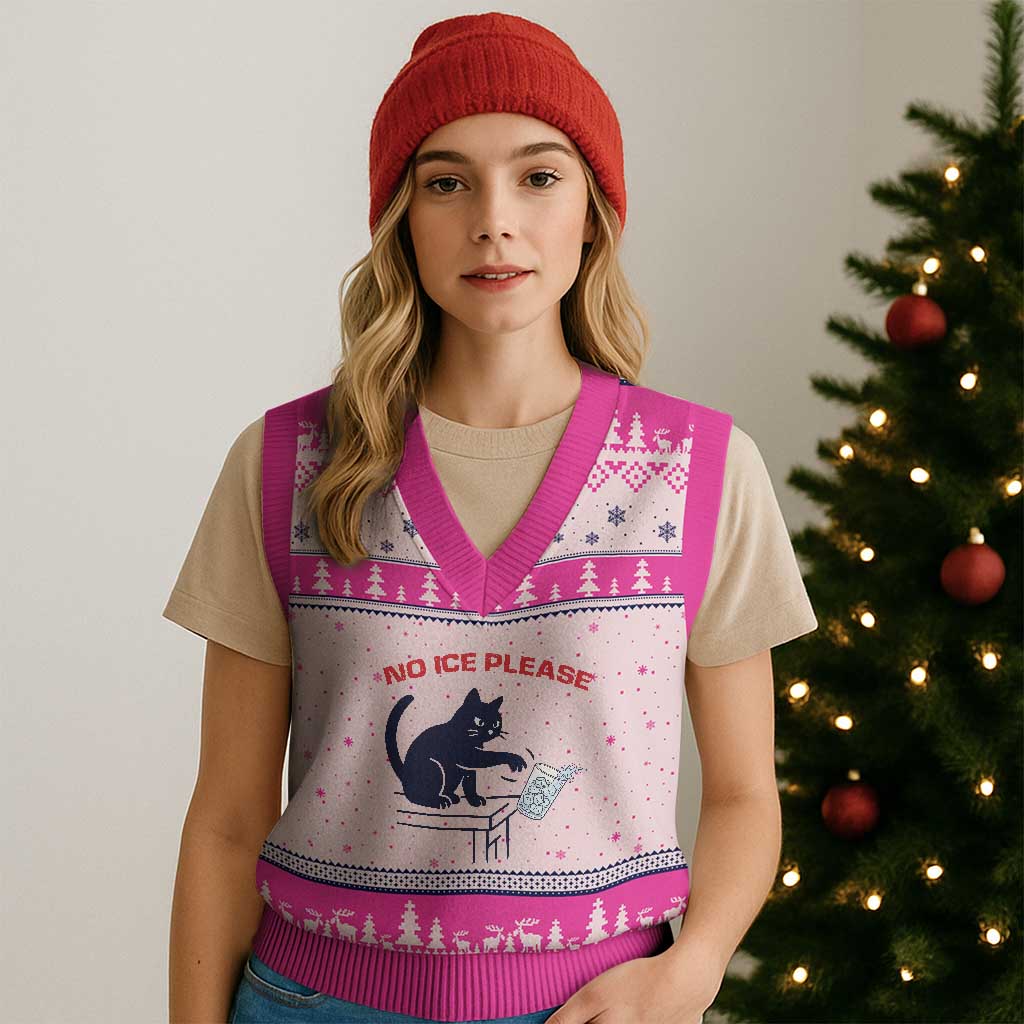 No Ice Please V-Neck Knit Sweater Vest Funny Cat Anti ICE Meme TS14 Hot Pink Print Your Wear