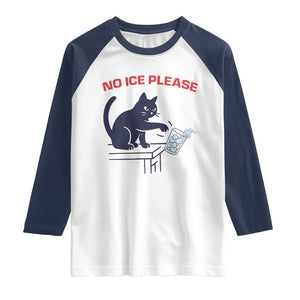 No Ice Please Raglan Shirt - Funny Cat Anti ICE Immigration Meme Humor Tee TS14 White Navy Print Your Wear