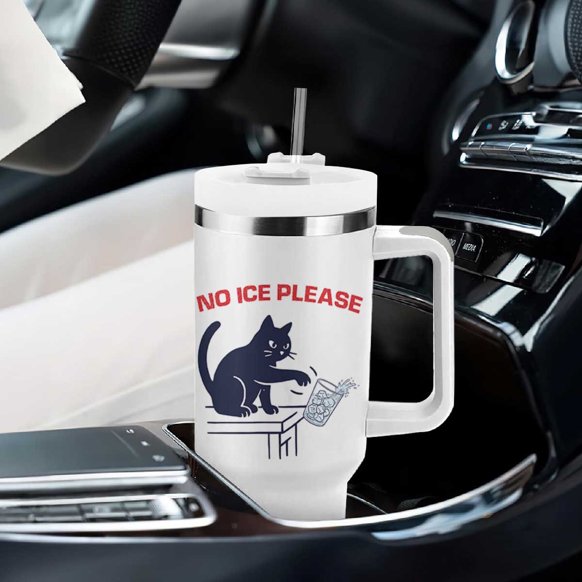 No Ice Please Tumbler With Handle Funny Cat Anti ICE Meme TS14 Print Your Wear