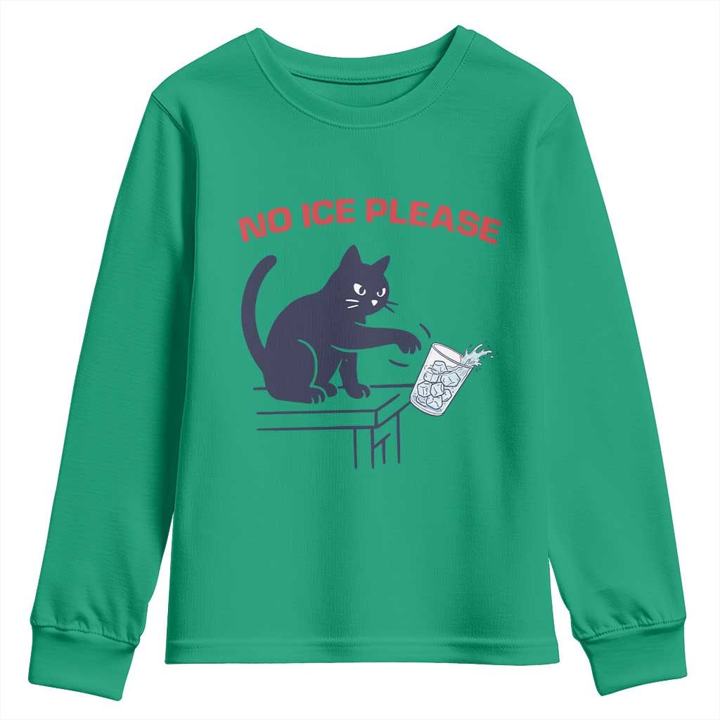 No Ice Please Youth Sweatshirt Funny Cat Anti ICE Meme TS14 Irish Green Print Your Wear