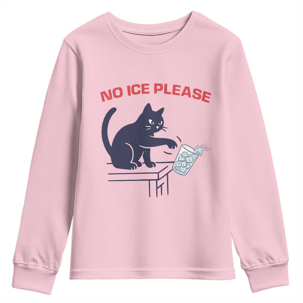 No Ice Please Youth Sweatshirt Funny Cat Anti ICE Meme TS14 Light Pink Print Your Wear