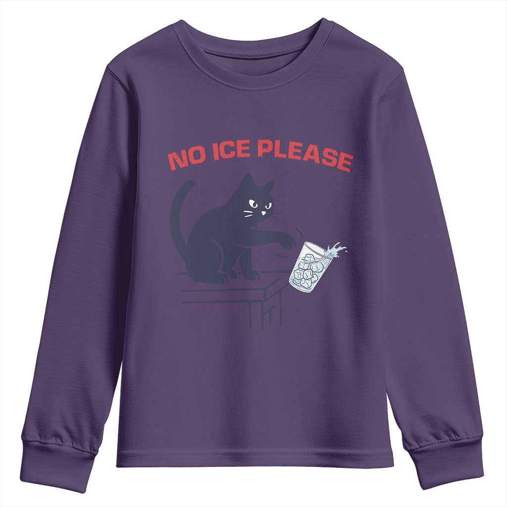 No Ice Please Youth Sweatshirt Funny Cat Anti ICE Meme TS14 Purple Print Your Wear
