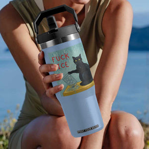 No Ice Please Flip Straw Tumbler Funny Cat Anti ICE Artist Meme TS14 One Size: 30 oz Light Blue Print Your Wear