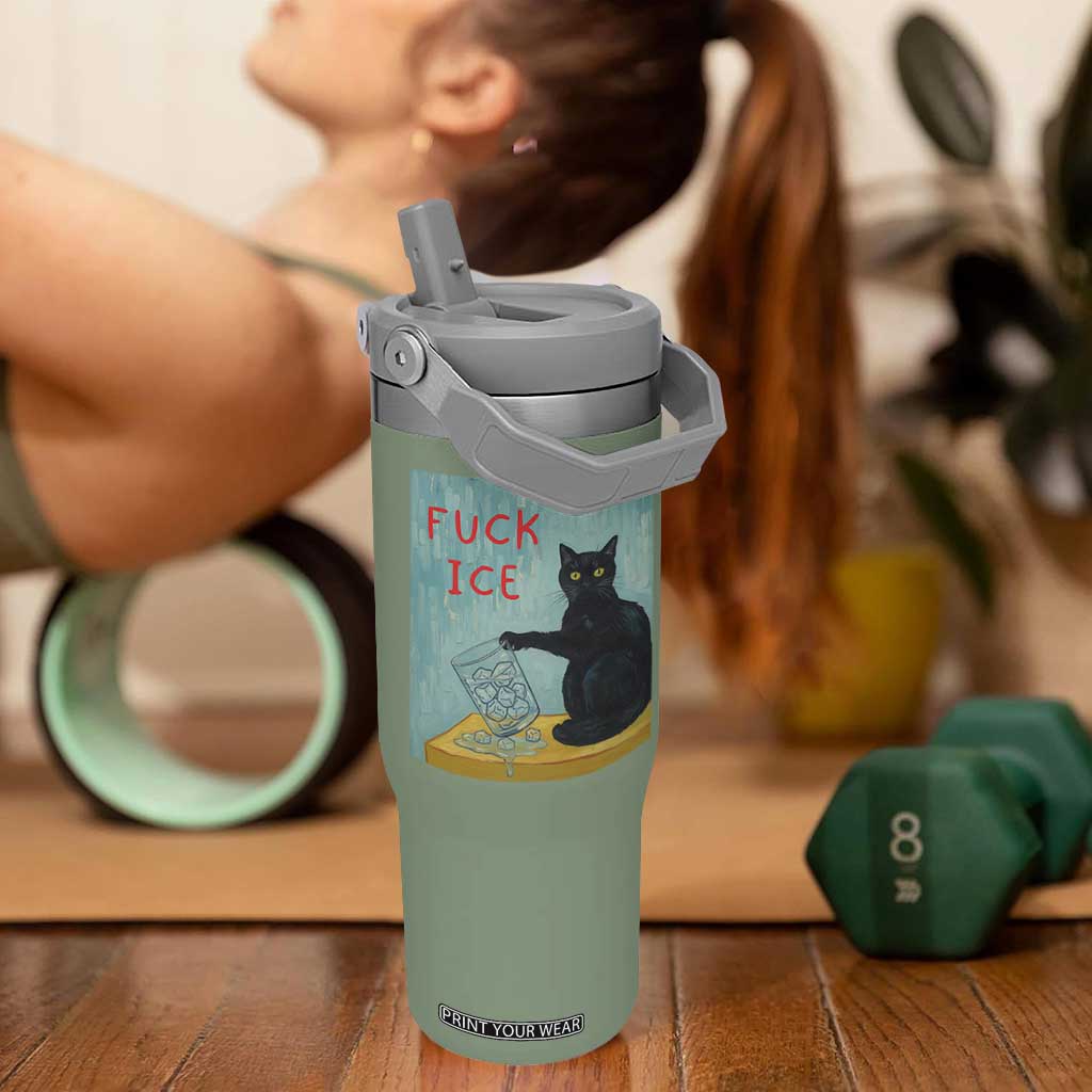 No Ice Please Flip Straw Tumbler Funny Cat Anti ICE Artist Meme TS14 One Size: 30 oz Moss Green Print Your Wear