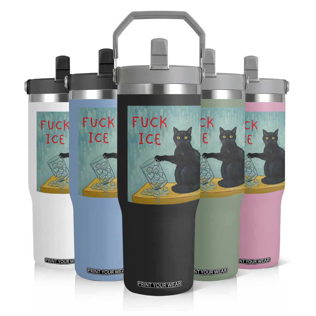 No Ice Please Flip Straw Tumbler Funny Cat Anti ICE Artist Meme TS14 Print Your Wear