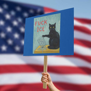No Ice Please Protest Sign Funny Cat Anti ICE Artist Meme TS14 Horizontal 18" × 24" Blue Print Your Wear