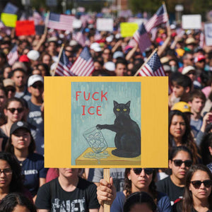 No Ice Please Protest Sign Funny Cat Anti ICE Artist Meme TS14 Horizontal 18" × 24" Yellow Print Your Wear