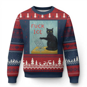 No Ice Please Ugly Christmas Sweater Funny Cat Anti ICE Artist Meme TS14 Navy Red Print Your Wear