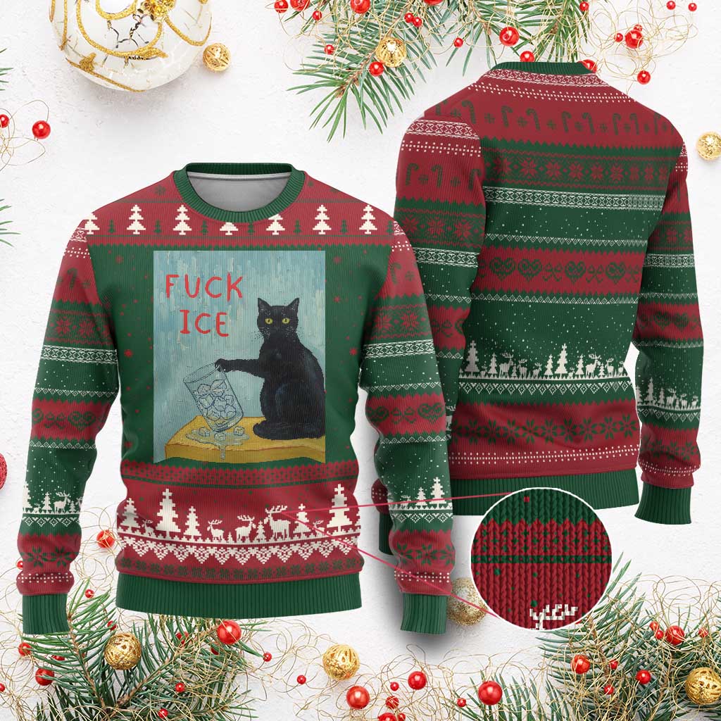 No Ice Please Ugly Christmas Sweater Funny Cat Anti ICE Artist Meme TS14 Red Green Print Your Wear