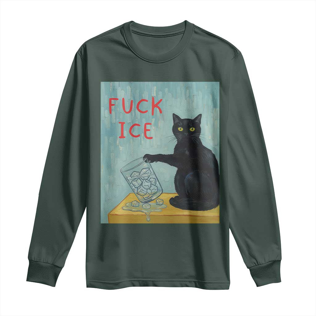 No Ice Please Long Sleeve Shirt Funny Cat Anti ICE Artist Meme TS14 Dark Forest Green Print Your Wear