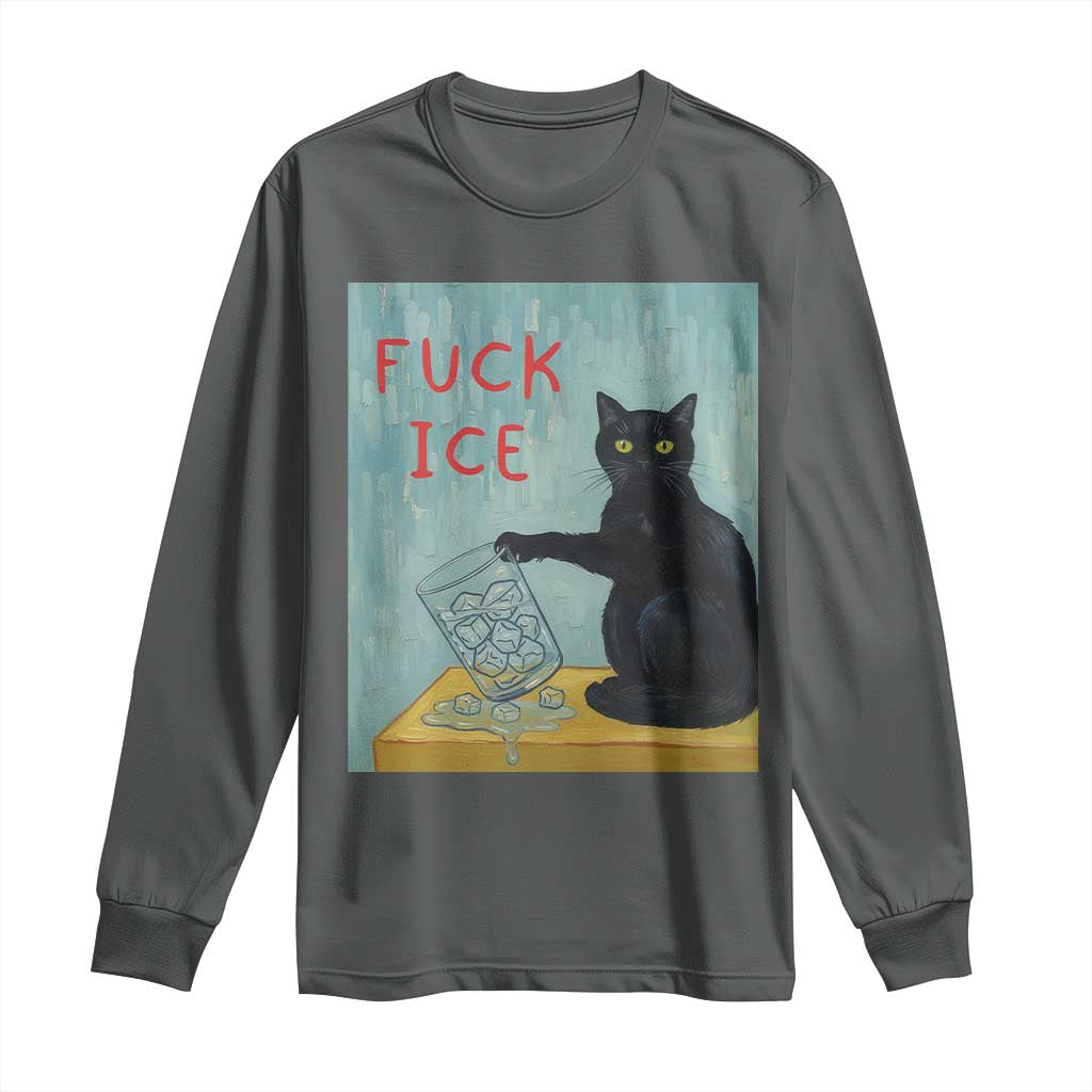 No Ice Please Long Sleeve Shirt Funny Cat Anti ICE Artist Meme TS14 Dark Heather Print Your Wear