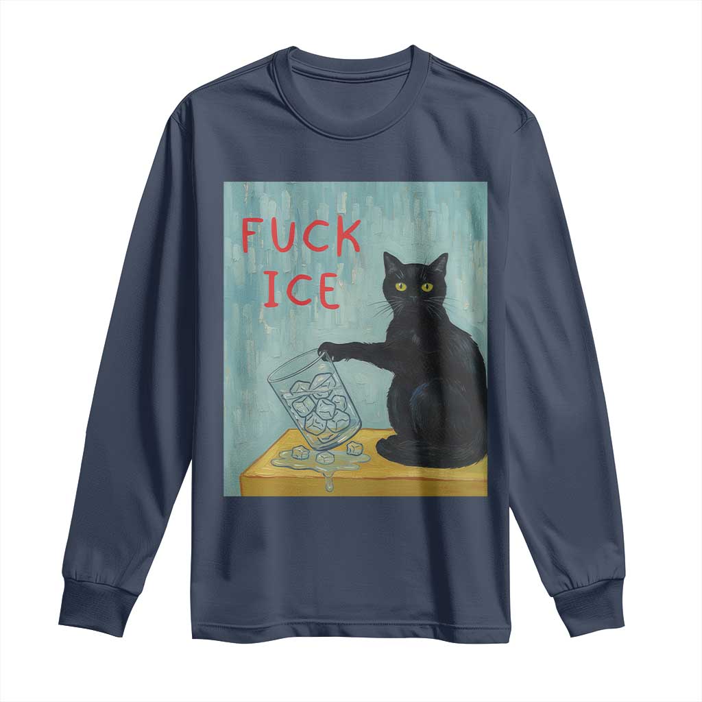 No Ice Please Long Sleeve Shirt Funny Cat Anti ICE Artist Meme TS14 Navy Print Your Wear