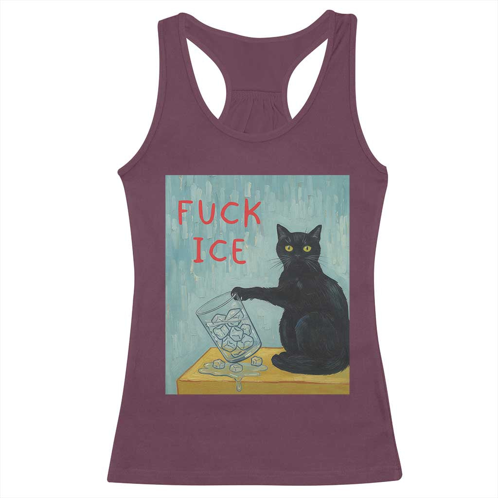 No Ice Please Racerback Tank Top Funny Cat Anti ICE Artist Meme TS14 Maroon Print Your Wear
