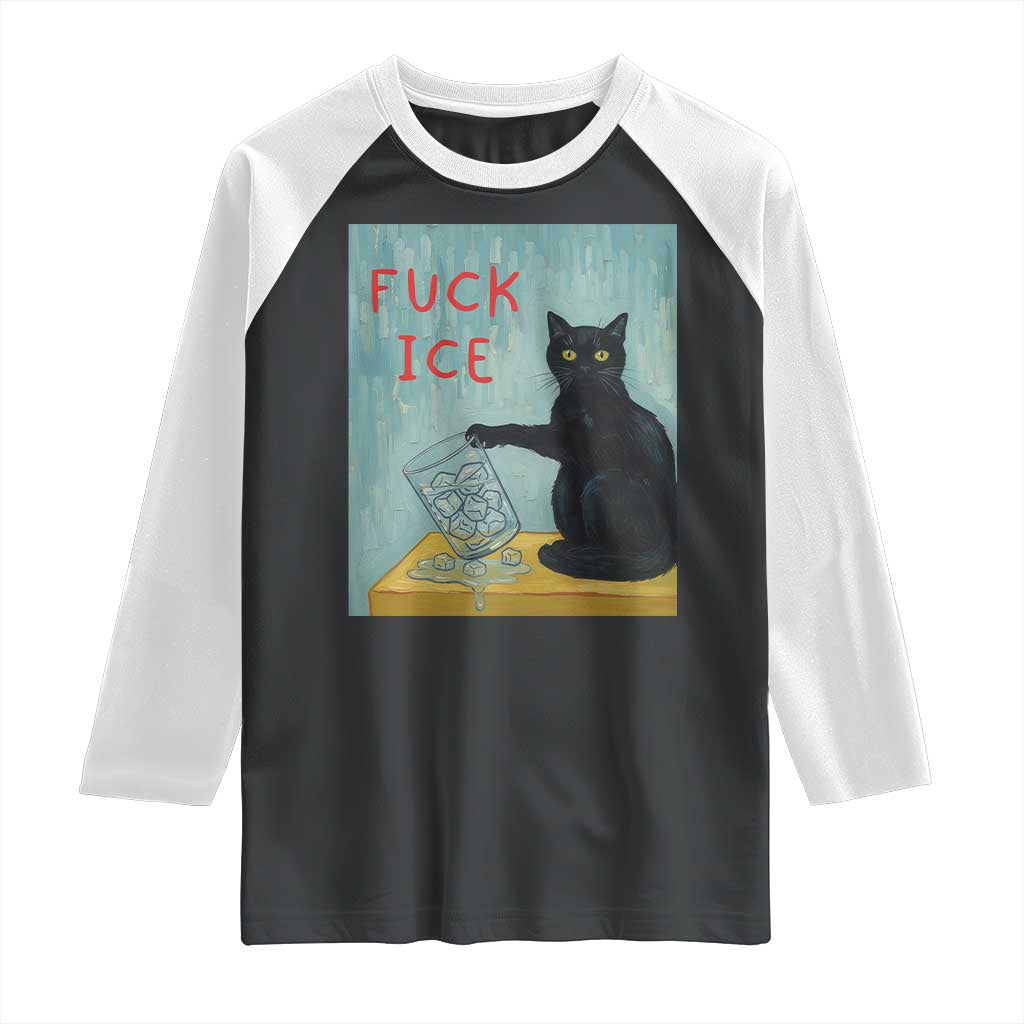 No Ice Please Raglan Shirt Funny Cat Anti ICE Artist Meme TS14 Black White Print Your Wear