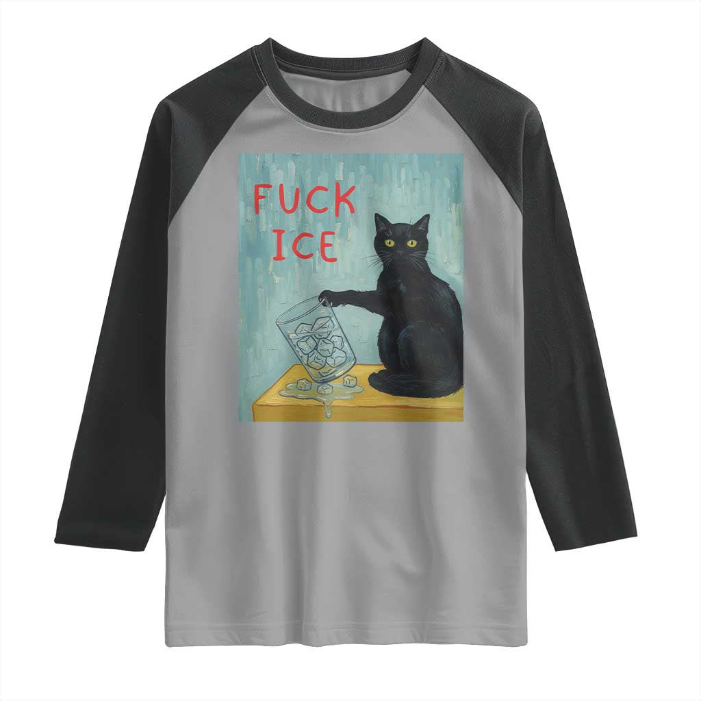 No Ice Please Raglan Shirt Funny Cat Anti ICE Artist Meme TS14 Sport Gray Black Print Your Wear
