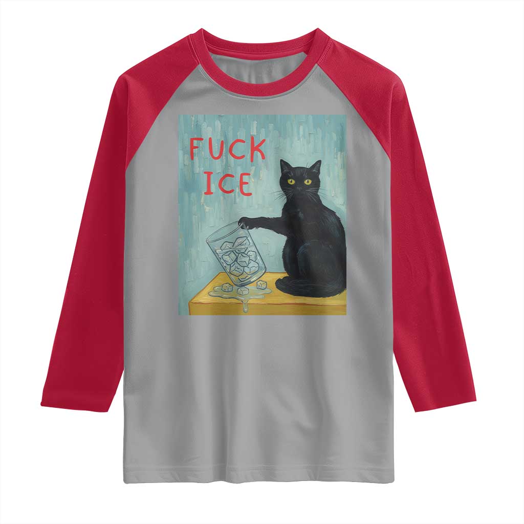 No Ice Please Raglan Shirt Funny Cat Anti ICE Artist Meme TS14 Sport Gray Red Print Your Wear