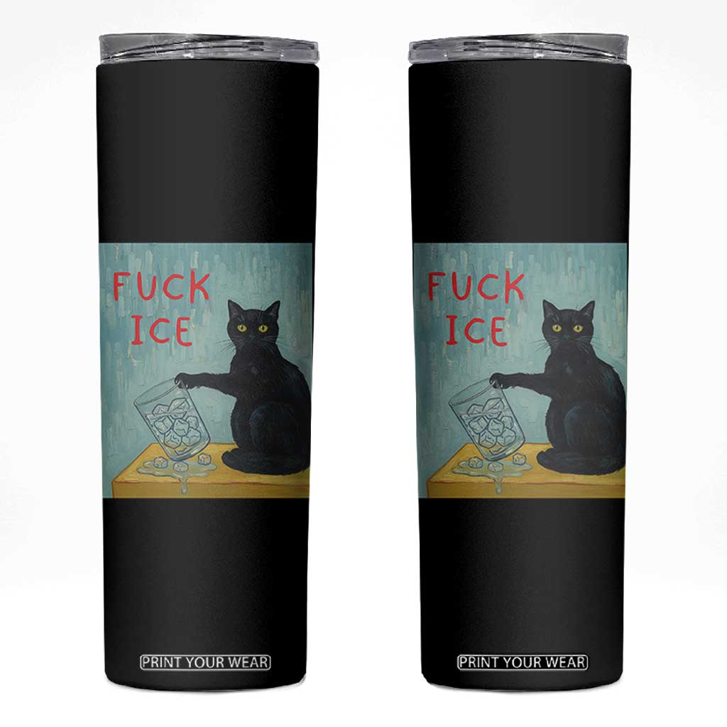 No Ice Please Skinny Tumbler Funny Cat Anti ICE Artist Meme TS14 Black Print Your Wear