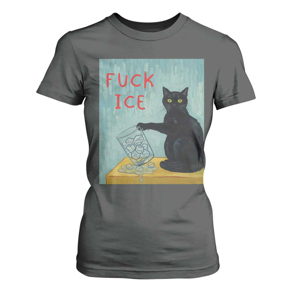 No Ice Please T Shirt For Women Funny Cat Anti ICE Artist Meme TS14 Dark Heather Print Your Wear