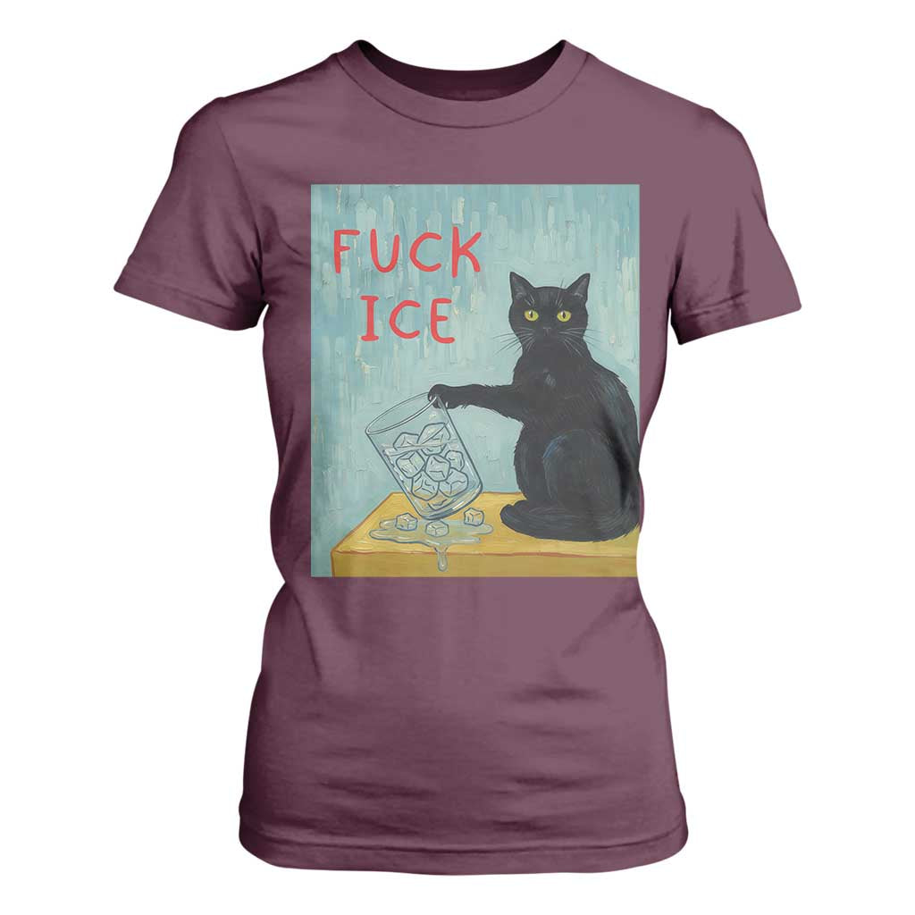 No Ice Please T Shirt For Women Funny Cat Anti ICE Artist Meme TS14 Maroon Print Your Wear