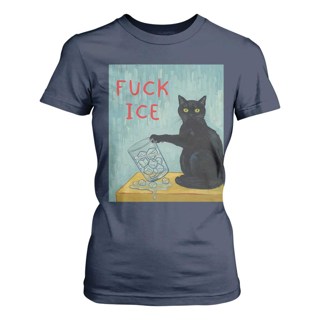 No Ice Please T Shirt For Women Funny Cat Anti ICE Artist Meme TS14 Navy Print Your Wear