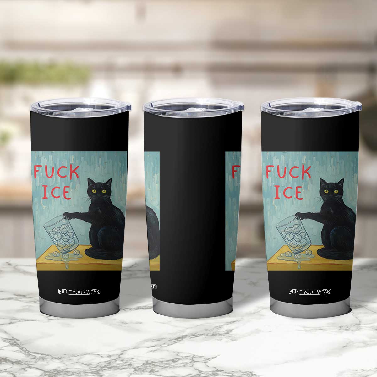 No Ice Please Tumbler Cup Funny Cat Anti ICE Artist Meme TS14 Print Your Wear