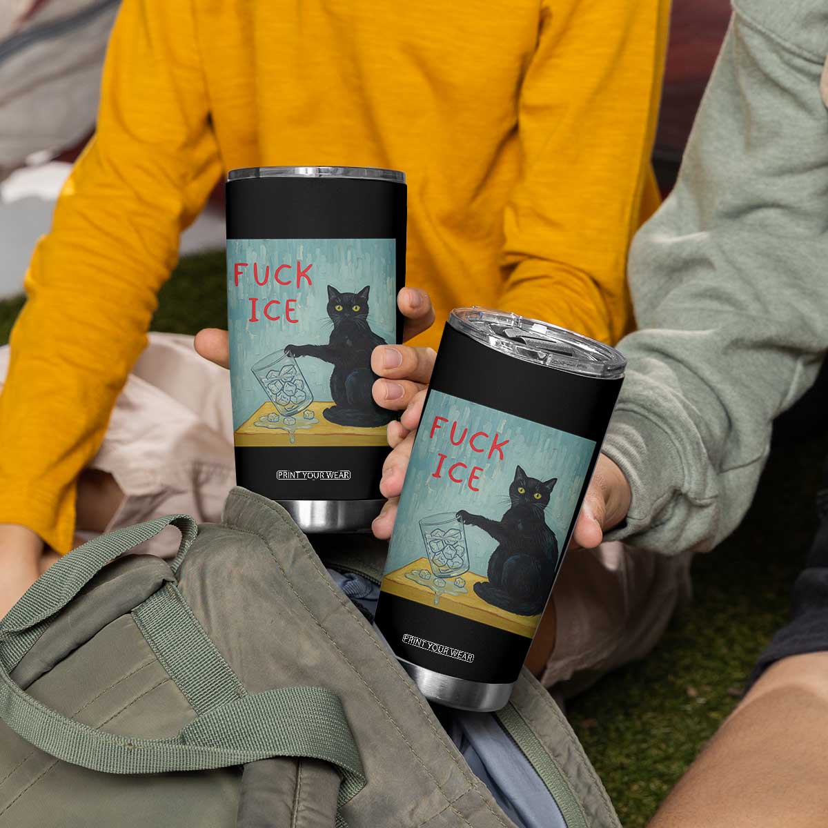 No Ice Please Tumbler Cup Funny Cat Anti ICE Artist Meme TS14 Print Your Wear