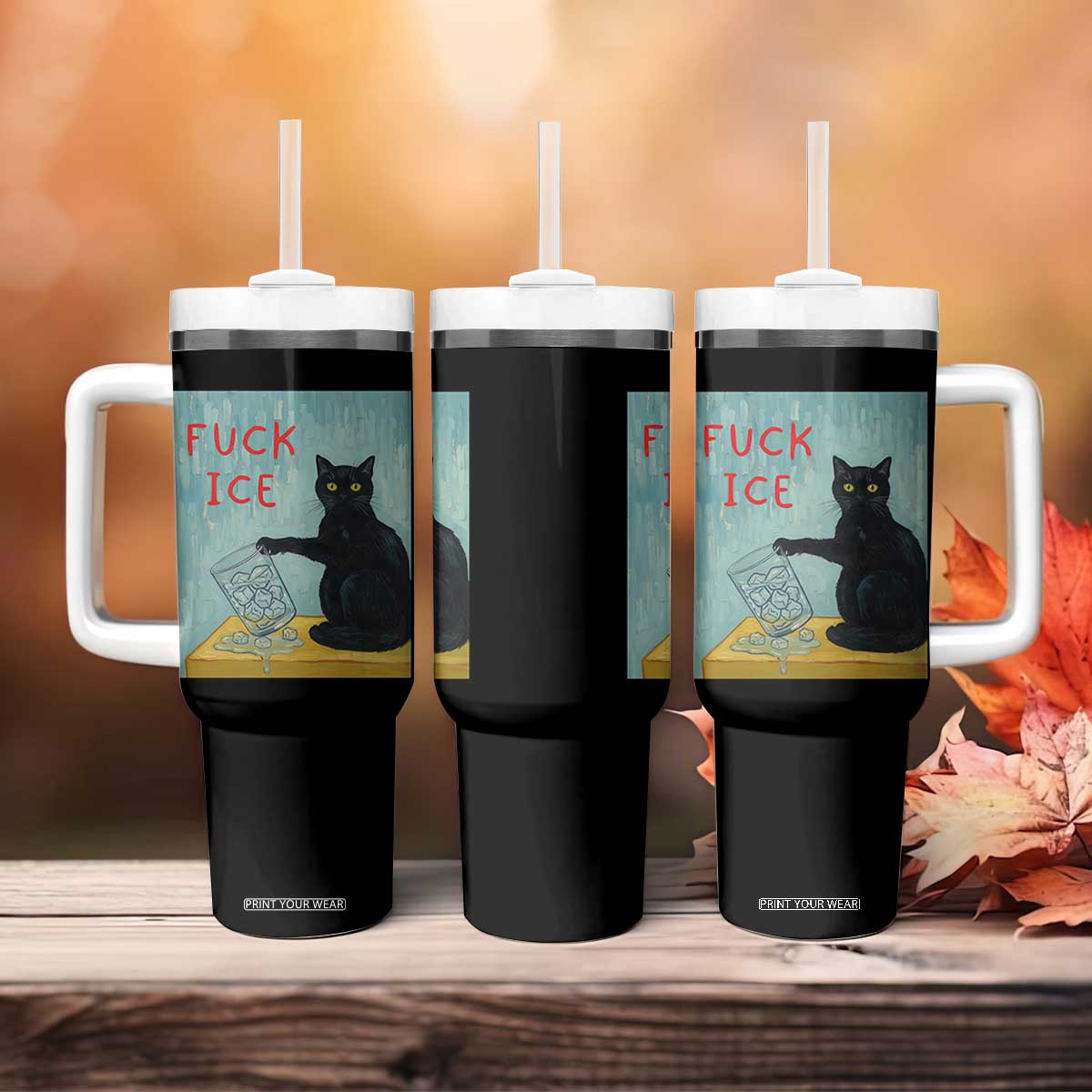 No Ice Please Tumbler With Handle Funny Cat Anti ICE Artist Meme TS14 Print Your Wear