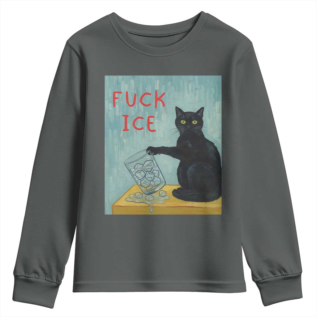 No Ice Please Youth Sweatshirt Funny Cat Anti ICE Artist Meme TS14 Dark Heather Print Your Wear