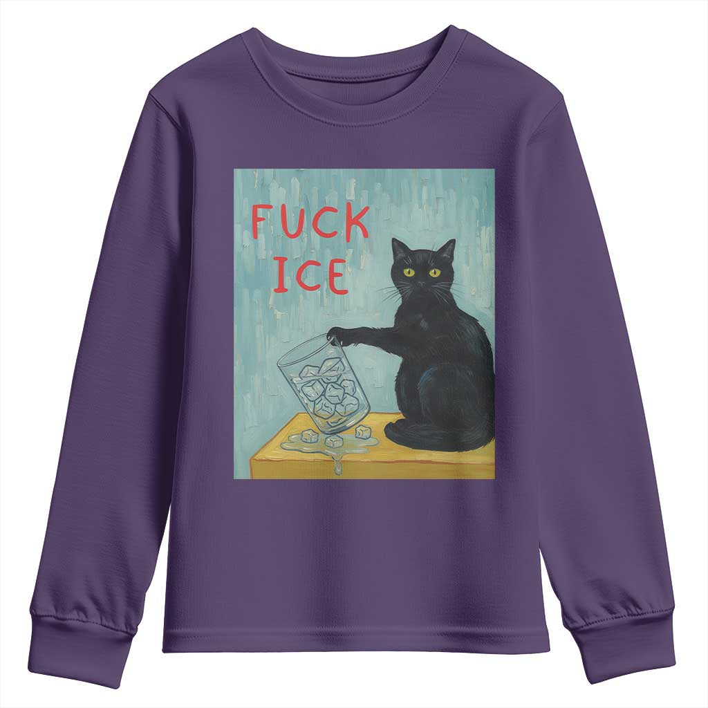 No Ice Please Youth Sweatshirt Funny Cat Anti ICE Artist Meme TS14 Purple Print Your Wear