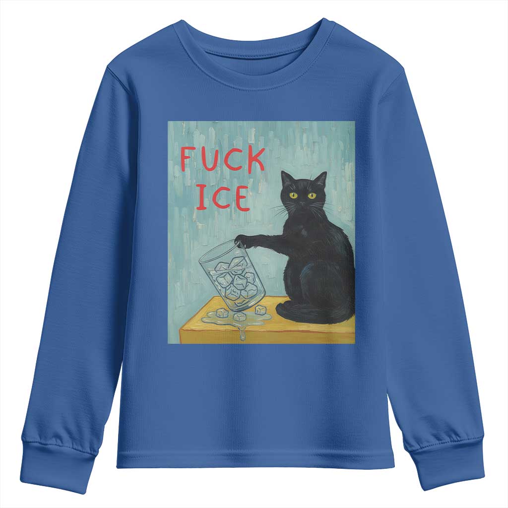 No Ice Please Youth Sweatshirt Funny Cat Anti ICE Artist Meme TS14 Royal Blue Print Your Wear