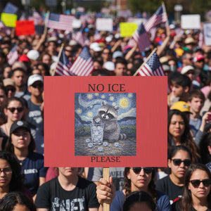 No Ice Please Protest Sign Starry Night Raccoon Trash Panda Anti ICE Meme TS14 Horizontal 18" × 24" Red Print Your Wear