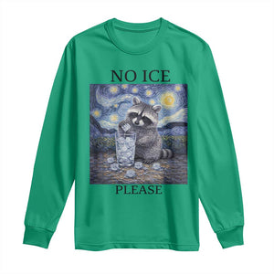 No Ice Please Long Sleeve Shirt Starry Night Raccoon Trash Panda Anti ICE Meme TS14 Irish Green Print Your Wear
