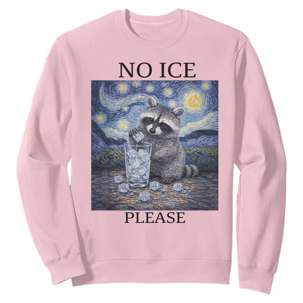 No Ice Please Sweatshirt Starry Night Raccoon Trash Panda Anti ICE Meme TS14 Light Pink Print Your Wear