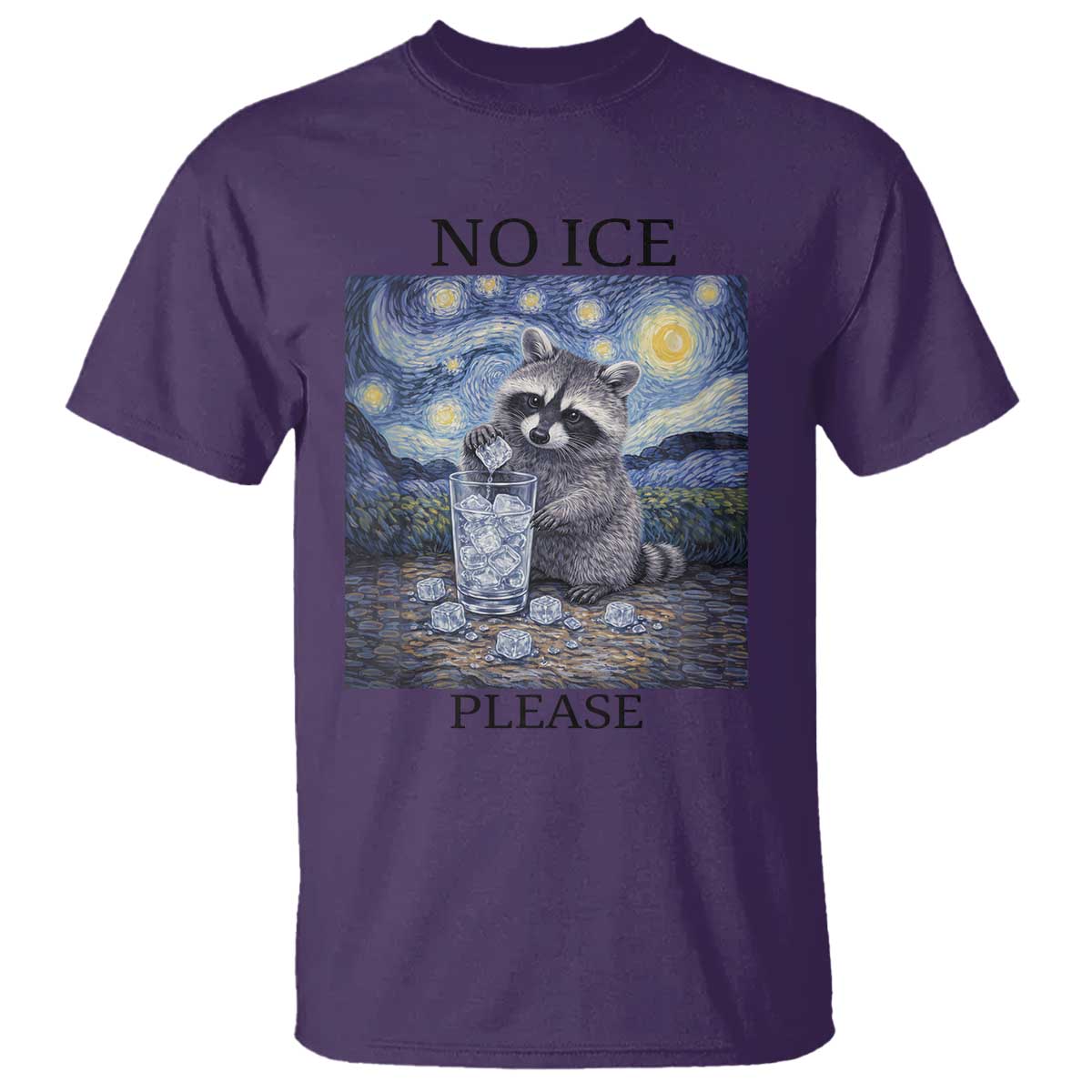No Ice Please T Shirt Starry Night Raccoon Trash Panda Anti ICE Meme TS14 Purple Print Your Wear