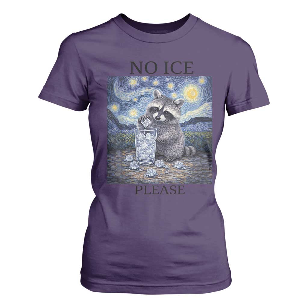 No Ice Please T Shirt For Women Starry Night Raccoon Trash Panda Anti ICE Meme TS14 Purple Print Your Wear
