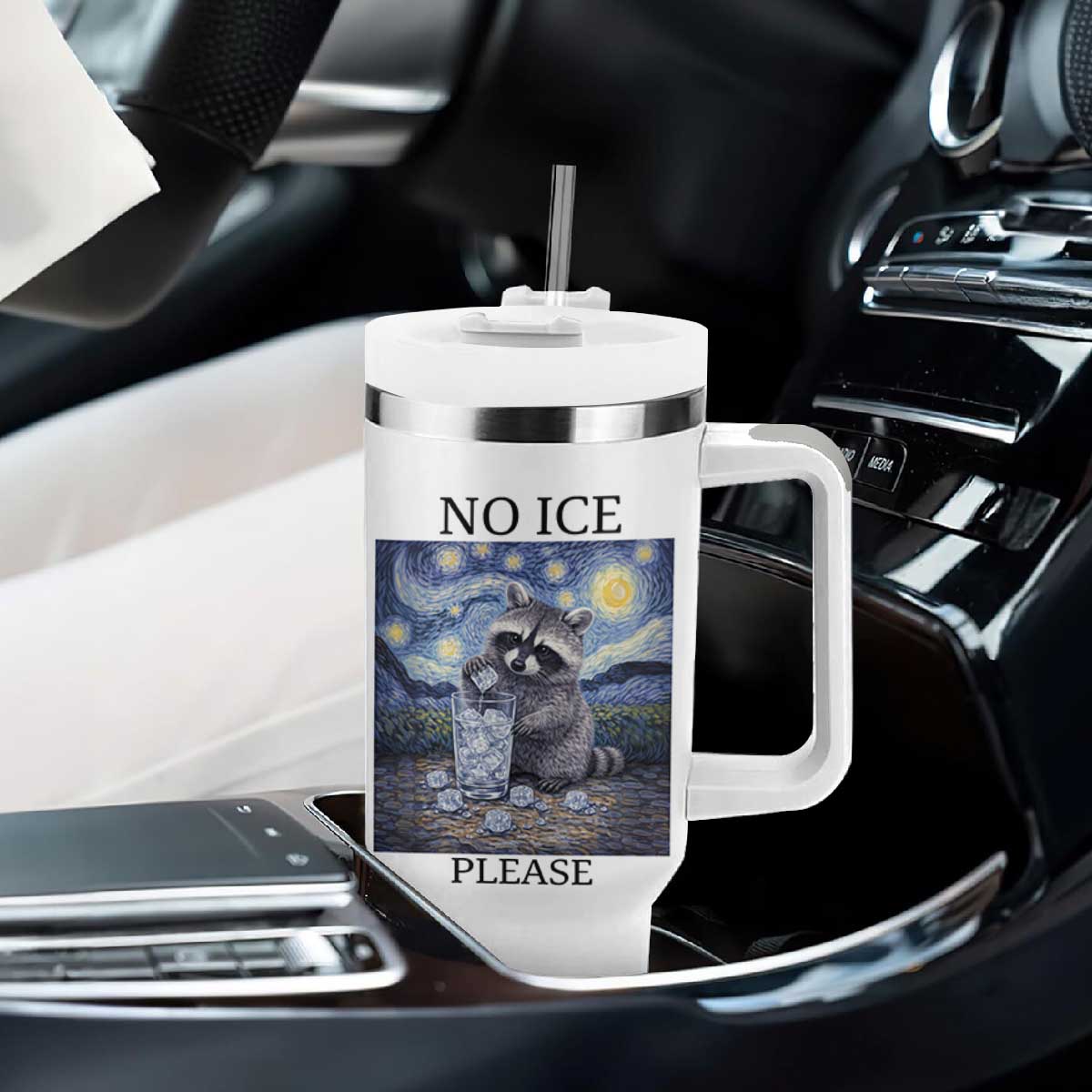 No Ice Please Tumbler With Handle Starry Night Raccoon Trash Panda Anti ICE Meme TS14 Print Your Wear