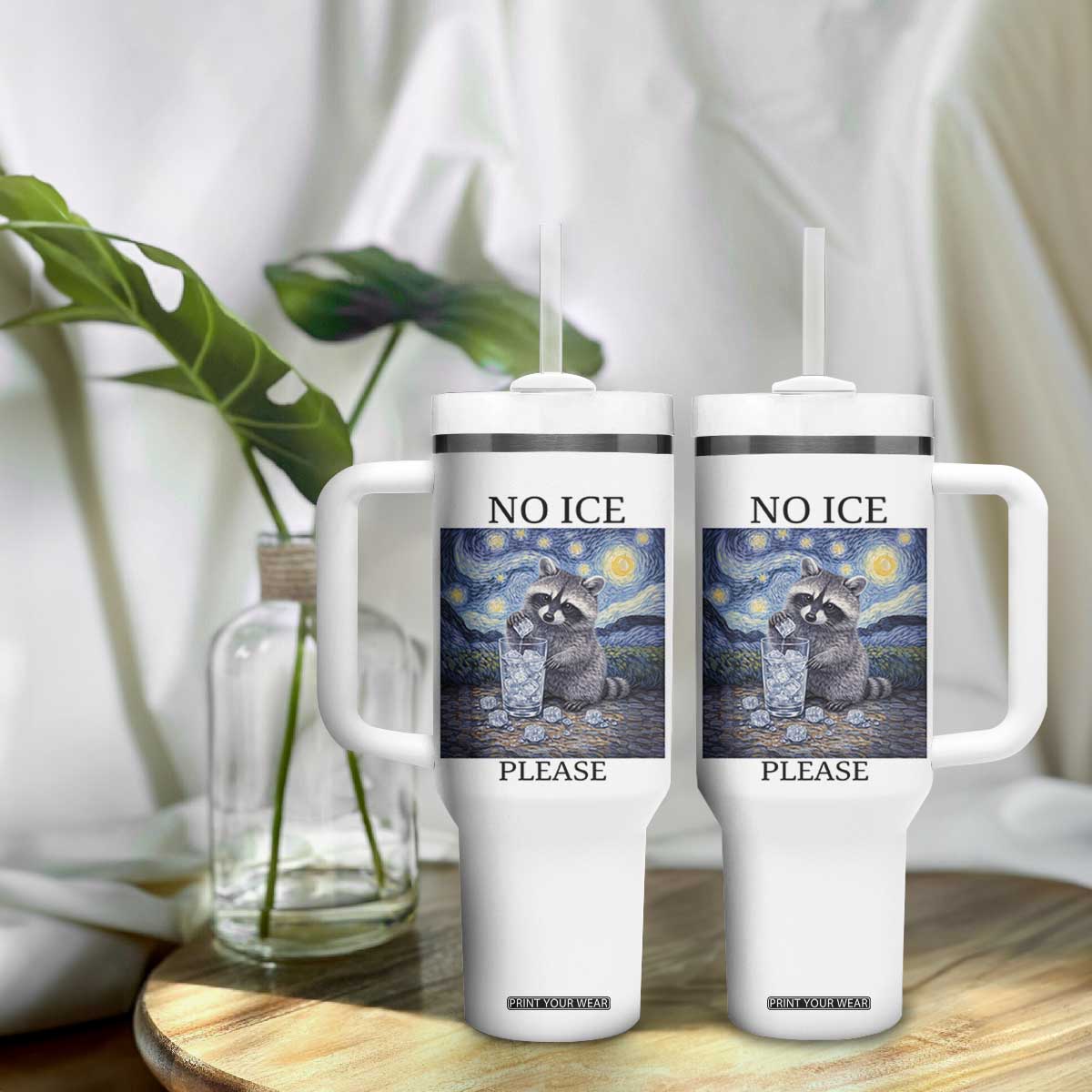 No Ice Please Tumbler With Handle Starry Night Raccoon Trash Panda Anti ICE Meme TS14 Print Your Wear