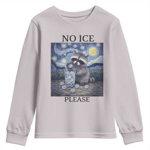 No Ice Please Youth Sweatshirt Starry Night Raccoon Trash Panda Anti ICE Meme TS14 Ice Gray Print Your Wear