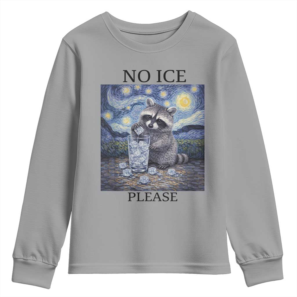 No Ice Please Youth Sweatshirt Starry Night Raccoon Trash Panda Anti ICE Meme TS14 Sport Gray Print Your Wear